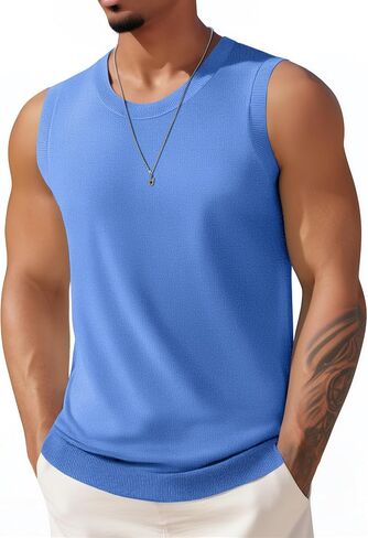 COOFANDY Mens Casual Tank Tops Knit Crew Neck Sleeveless Shirts Summer Beach Tank Top Muscle Tee Shirts in Kuwait