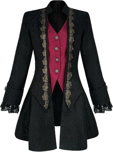 Women's Medieval Pirate Jacket Embroidery Renaissance Gothic Steampunk Coat in Kuwait