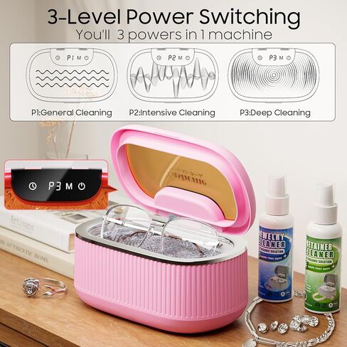 Ultrasonic Cleaner with LED Lights and Adjustable Power for Denture Retainer Glasses Watch Professional Ultrasonic Jewelry Cleaner Machine with Digital Timer and Degas for Ring Necklace Earring in Kuwait