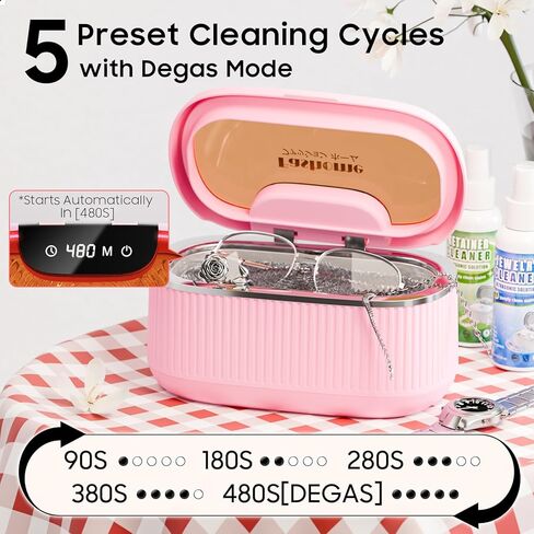 Ultrasonic Cleaner with LED Lights and Adjustable Power for Denture Retainer Glasses Watch Professional Ultrasonic Jewelry Cleaner Machine with Digital Timer and Degas for Ring Necklace Earring in Kuwait