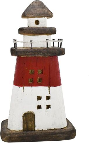 Morning View Lighthouse Decor Nautical Decoration Wood Light House Figurine Beach House Coastal Decor Table Ocean Seaside Theme Home Decor Lake House Bathroom Shelf Centerpiece 7.5"(Teal) in Kuwait