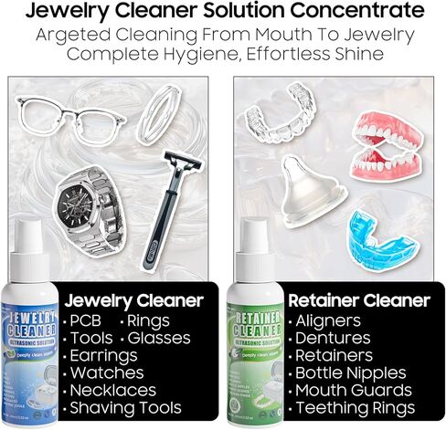 Ultrasonic Cleaner with LED Lights and Adjustable Power for Denture Retainer Glasses Watch Professional Ultrasonic Jewelry Cleaner Machine with Digital Timer and Degas for Ring Necklace Earring in Kuwait