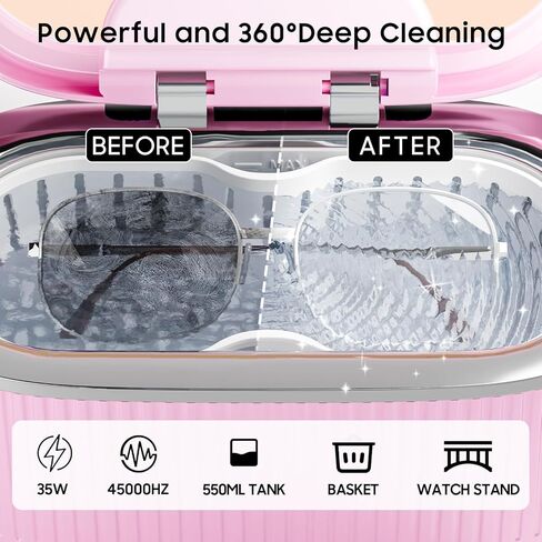 Ultrasonic Cleaner with LED Lights and Adjustable Power for Denture Retainer Glasses Watch Professional Ultrasonic Jewelry Cleaner Machine with Digital Timer and Degas for Ring Necklace Earring in Kuwait