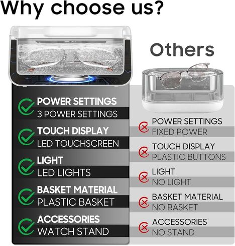 Ultrasonic Cleaner with LED Lights and Adjustable Power for Denture Retainer Glasses Watch Professional Ultrasonic Jewelry Cleaner Machine with Digital Timer and Degas for Ring Necklace Earring in Kuwait