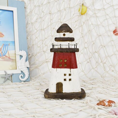 Morning View Lighthouse Decor Nautical Decoration Wood Light House Figurine Beach House Coastal Decor Table Ocean Seaside Theme Home Decor Lake House Bathroom Shelf Centerpiece 7.5"(Teal) in Kuwait