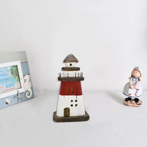 Morning View Lighthouse Decor Nautical Decoration Wood Light House Figurine Beach House Coastal Decor Table Ocean Seaside Theme Home Decor Lake House Bathroom Shelf Centerpiece 7.5"(Teal) in Kuwait
