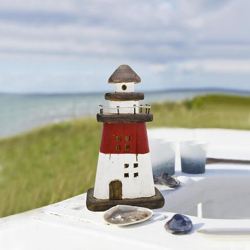 Morning View Lighthouse Decor Nautical Decoration Wood Light House Figurine Beach House Coastal Decor Table Ocean Seaside Theme Home Decor Lake House Bathroom Shelf Centerpiece 7.5"(Teal) in Kuwait