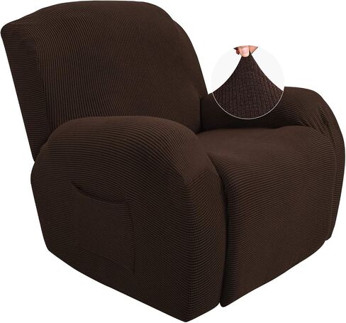 JIVINER Super Stretch Recliner Chair Covers 4 Pieces Sofa Slipcover for Reclining Chair Spandex Soft Recliner Slipcover with Pockets Recliner Furniture Protector (Recliner, Chocolate) in Kuwait