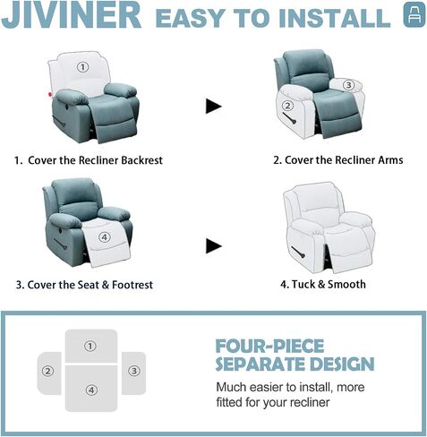 JIVINER Super Stretch Recliner Chair Covers 4 Pieces Sofa Slipcover for Reclining Chair Spandex Soft Recliner Slipcover with Pockets Recliner Furniture Protector (Recliner, Chocolate) in Kuwait