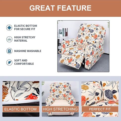 Eco-Ancheng Recliner Slipcovers 4-Pieces Recliner Chair Covers Lazy Boy Chair Covers Stretch Recliner Couch Covers Fitted Non Slip Reclining Slipcovers Furniture Protector for Recliner with Pocket in Kuwait
