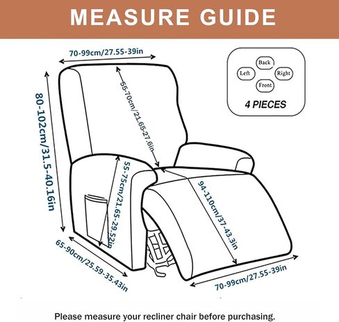 Eco-Ancheng Recliner Slipcovers 4-Pieces Recliner Chair Covers Lazy Boy Chair Covers Stretch Recliner Couch Covers Fitted Non Slip Reclining Slipcovers Furniture Protector for Recliner with Pocket in Kuwait