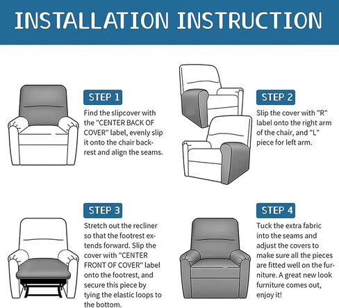 Eco-Ancheng Recliner Slipcovers 4-Pieces Recliner Chair Covers Lazy Boy Chair Covers Stretch Recliner Couch Covers Fitted Non Slip Reclining Slipcovers Furniture Protector for Recliner with Pocket in Kuwait