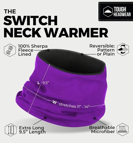 Tough Headwear Swtich Winter Neck Gaiters For Men & Women, Fleece Neck Gaiter, Fleece Neck Warmer, Ski Gaiter - Reversible in Saudi Arabia