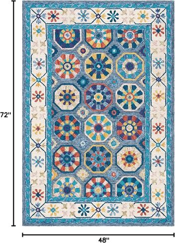 Safavieh Metro Collection Runner Rug - 2'3" x 9', Blue & Ivory, Handmade Wool, Ideal for High Traffic Areas in Living Room, Bedroom (MET116M) in Saudi Arabia