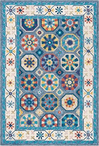 Safavieh Metro Collection Runner Rug - 2'3" x 9', Blue & Ivory, Handmade Wool, Ideal for High Traffic Areas in Living Room, Bedroom (MET116M) in Saudi Arabia