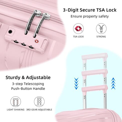 Larvender Carry On Luggage 22x14x9 Airline Airline Absorted ، 20 inclase Hardshell & Lightweight Pp على حقيبة للنساء مع عجلات الدوار Tsa قفل ، وردي فاتح in Kuwait