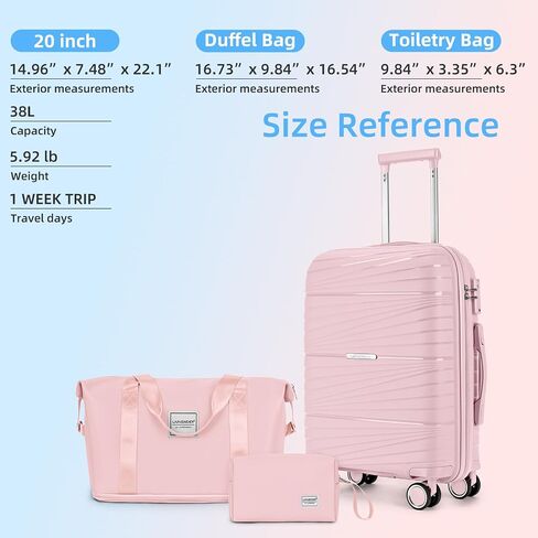 Larvender Carry On Luggage 22x14x9 Airline Airline Absorted ، 20 inclase Hardshell & Lightweight Pp على حقيبة للنساء مع عجلات الدوار Tsa قفل ، وردي فاتح in Kuwait