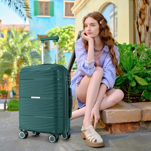 LARVENDER Carry On Luggage 22x14x9 Airline Approved, 20 Inch Hardshell & Lightweight PP Carry On Suitcase for Women with Spinner Wheels TSA Lock, Light Pink in Kuwait