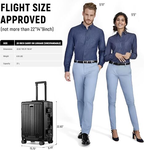 UrbanExporer Carry On Luggage 22x14x9 Airline Airtivage Airgage ، Luggage Unting مع حقائب القشرة الصلبة مقصورة 20 بوصة ، ABS+Carry Aluminium على حقائب مع عجلات الدوار ، TSA Lock 37L in Kuwait