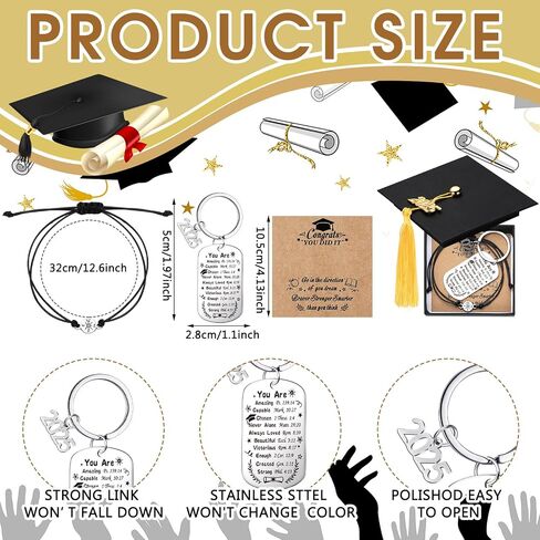 Remuuly 32 Pcs 2025 Graduation Gifts Bulk Unisex Bracelets Comes in Cap Box with Quote Card Keychain for Class of 2025 Graduation Gifts in Saudi Arabia