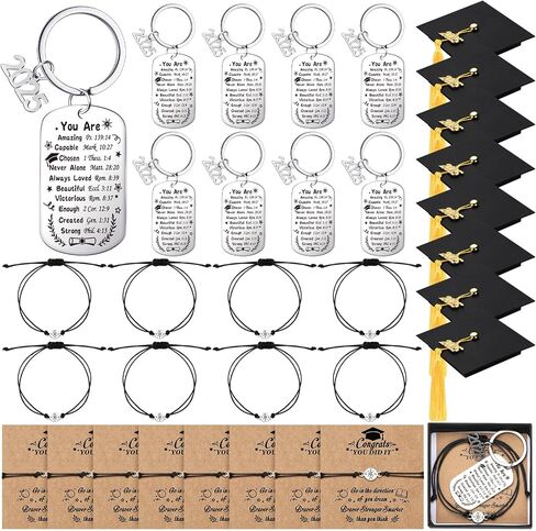 Remuuly 32 Pcs 2025 Graduation Gifts Bulk Unisex Bracelets Comes in Cap Box with Quote Card Keychain for Class of 2025 Graduation Gifts in Saudi Arabia