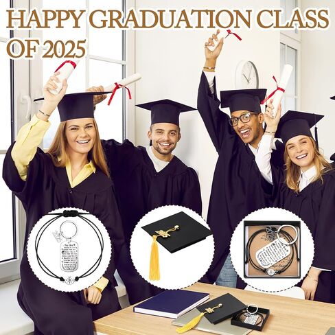 Remuuly 32 Pcs 2025 Graduation Gifts Bulk Unisex Bracelets Comes in Cap Box with Quote Card Keychain for Class of 2025 Graduation Gifts in Saudi Arabia
