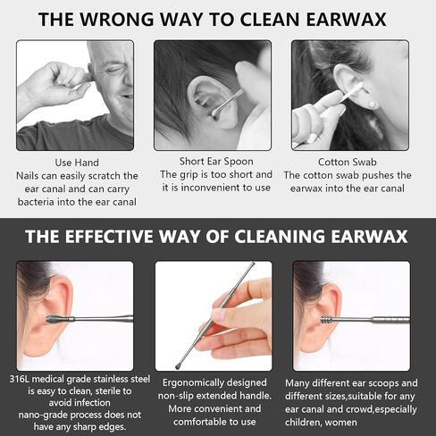 8 Pcs Ear Wax Removal Kit,Professional Double-Headed Ear Pick Earwax Removal Tools,316L Stainless Steel Ear Cleaner Curette with Cleaning Brush and Storage Box,Suit for Kid Adult(Silver) in Kuwait