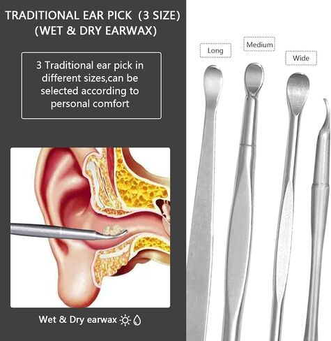 8 Pcs Ear Wax Removal Kit,Professional Double-Headed Ear Pick Earwax Removal Tools,316L Stainless Steel Ear Cleaner Curette with Cleaning Brush and Storage Box,Suit for Kid Adult(Silver) in Kuwait