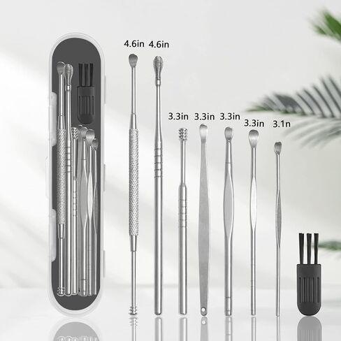 8 Pcs Ear Wax Removal Kit,Professional Double-Headed Ear Pick Earwax Removal Tools,316L Stainless Steel Ear Cleaner Curette with Cleaning Brush and Storage Box,Suit for Kid Adult(Silver) in Kuwait