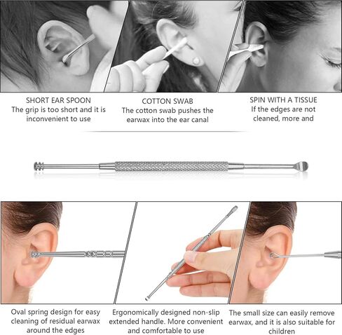 طقم إزالة شمع الأذن 8 PCS ، أدوات إزالة الأذن ذات الأذن المزدوجة ذات الرؤوس المزدوجة ، 316 لتر منظف الأذن من الفولاذ المقاوم للصدأ مع فرشاة التنظيف وصندوق تخزين ، بدلة للطفل البالغ (الفضة) in Kuwait
