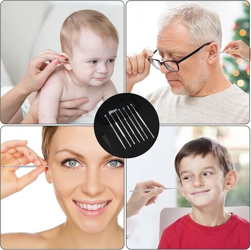 طقم إزالة شمع الأذن 8 PCS ، أدوات إزالة الأذن ذات الأذن المزدوجة ذات الرؤوس المزدوجة ، 316 لتر منظف الأذن من الفولاذ المقاوم للصدأ مع فرشاة التنظيف وصندوق تخزين ، بدلة للطفل البالغ (الفضة) in Kuwait