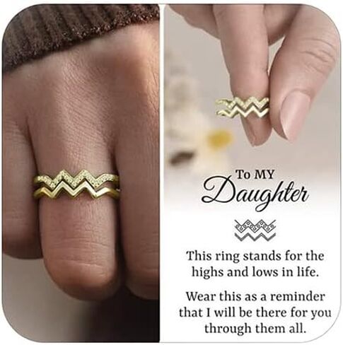Daughter Gifts from Mom Highs and Lows Ring Zircon Double Wave Rings Mother Daughter Rings Trendy Stuff Birthday Mothers Day Gifts 2025 in Kuwait