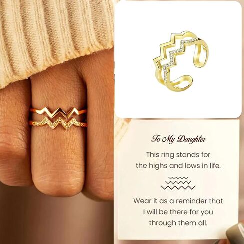 Daughter Gifts from Mom Highs and Lows Ring Zircon Double Wave Rings Mother Daughter Rings Trendy Stuff Birthday Mothers Day Gifts 2025 in Kuwait