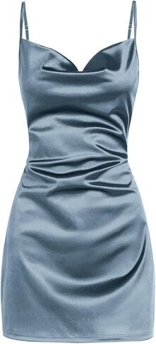 ZAFUL Women's Satin Sleeveless Spaghetti Strap Mini Dress Sexy Slip Cowl Neck Silky Cocktail Party Dresses in Saudi Arabia