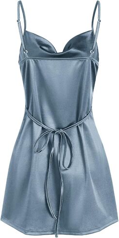 ZAFUL Women's Satin Sleeveless Spaghetti Strap Mini Dress Sexy Slip Cowl Neck Silky Cocktail Party Dresses in Saudi Arabia