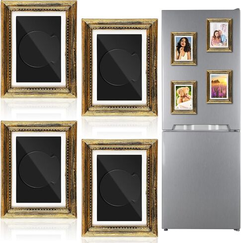 Geelin 4 PCS الثلاجة إطار خمر مغناطيسي 3.66 × 2.95 بوصة صغيرة عتيقة مغناطيسات الصورة مصورة إطارات مصغرة عتيقة مزخرفة إطار الذهب in Kuwait