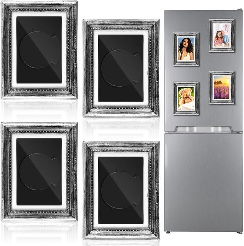 Geelin 4 PCS الثلاجة إطار خمر مغناطيسي 3.66 × 2.95 بوصة صغيرة عتيقة مغناطيسات الصورة مصورة إطارات مصغرة عتيقة مزخرفة إطار الذهب in Kuwait
