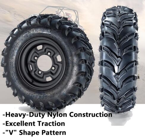 Set Of 2 25x8-12 ATV Tires,6PR UTV Tires with 12" Wheel Rim 4 Lug,All-Season 12x6" Rim 25x8-12 ATV Tire For UTV Trail Off-Road Mud Sand Terrain-PCD:110 * 4,ET:3.5+2.5 in Saudi Arabia