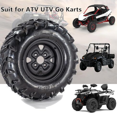 Set Of 2 25x8-12 ATV Tires,6PR UTV Tires with 12" Wheel Rim 4 Lug,All-Season 12x6" Rim 25x8-12 ATV Tire For UTV Trail Off-Road Mud Sand Terrain-PCD:110 * 4,ET:3.5+2.5 in Saudi Arabia