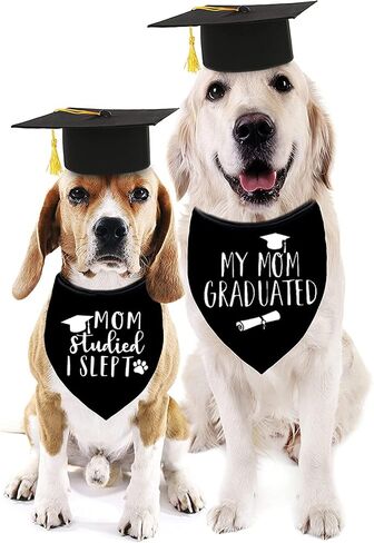 2025 Maroon Graduation Dog Bandanas Puppy Scarf - My Mom Graduated Dog Outfits - 2 Pcs Adjustable Triangle Double-Layer Reversible Pet Bandanas for Small Medium Large Dogs in Kuwait