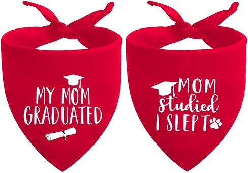 2025 Maroon Graduation Dog Bandanas Puppy Scarf - My Mom Graduated Dog Outfits - 2 Pcs Adjustable Triangle Double-Layer Reversible Pet Bandanas for Small Medium Large Dogs in Kuwait