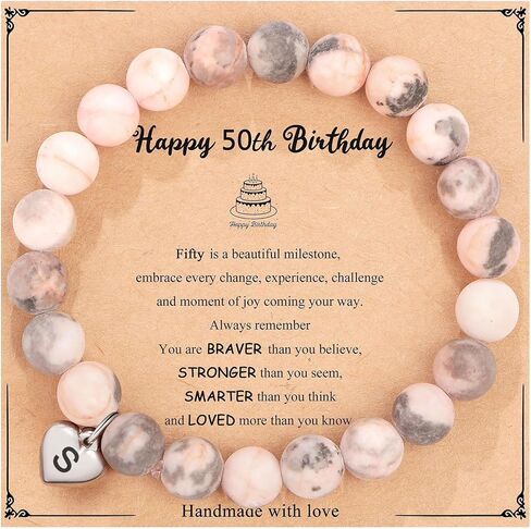 Fmeida Birthday Gifts for Women - Natural Stone Stretch Bracelets for 30th 35th 40th 50th 60th 70th - Perfect for Teacher Appreciation Gifts in Kuwait