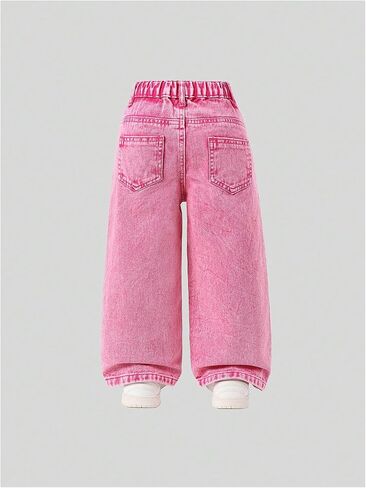 Floerns Toddler Girl's Wide Leg المرن الزر الجينز الفضفاضة سروال جينز غير رسمي in Kuwait