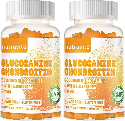 Glucosamine Chondroitin Gummies with MSM & Elderberry Extra Strength - Joint Support, Antioxidant Immune Support Supplement for Adults, Men & Women.60 Blueberry Chews in Saudi Arabia