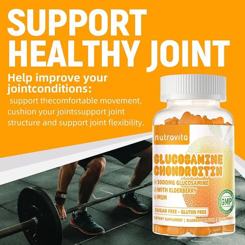 Glucosamine Chondroitin Gummies with MSM & Elderberry Extra Strength - Joint Support, Antioxidant Immune Support Supplement for Adults, Men & Women.60 Blueberry Chews in Saudi Arabia