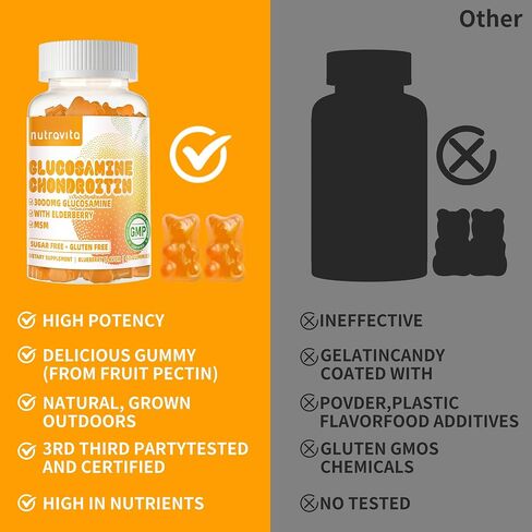 Glucosamine Chondroitin Gummies with MSM & Elderberry Extra Strength - Joint Support, Antioxidant Immune Support Supplement for Adults, Men & Women.60 Blueberry Chews in Saudi Arabia