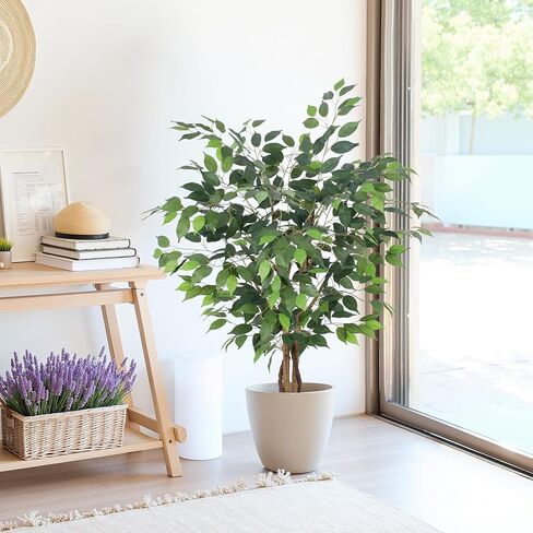 Artificial Ficus Tree 4ft, Realistic Fake Plants with Silk Leaves & Texture Trunk, Artificial Plant for Home Office Decor Indoor Outdoor Housewarming Gift in Saudi Arabia