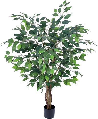 Artificial Ficus Tree 4ft, Realistic Fake Plants with Silk Leaves & Texture Trunk, Artificial Plant for Home Office Decor Indoor Outdoor Housewarming Gift in Saudi Arabia