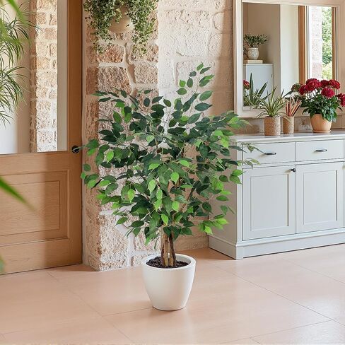Artificial Ficus Tree 4ft, Realistic Fake Plants with Silk Leaves & Texture Trunk, Artificial Plant for Home Office Decor Indoor Outdoor Housewarming Gift in Saudi Arabia