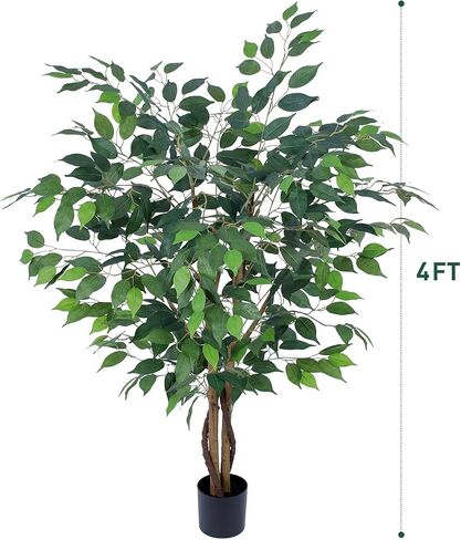 Artificial Ficus Tree 4ft, Realistic Fake Plants with Silk Leaves & Texture Trunk, Artificial Plant for Home Office Decor Indoor Outdoor Housewarming Gift in Saudi Arabia